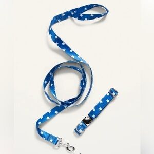 Blue & white stars leash and collar set metal small/medium